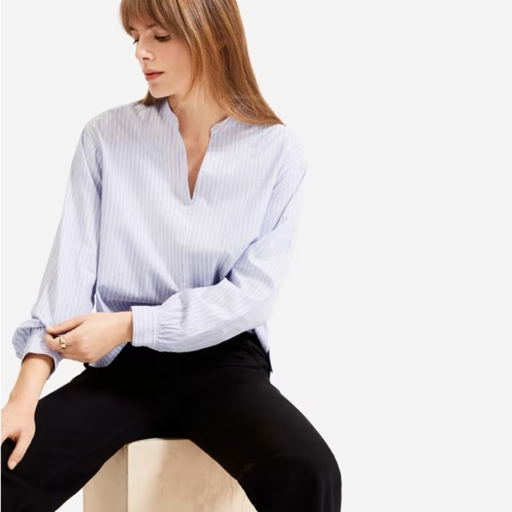Everlane Silky Cotton Split-Neck Blouse